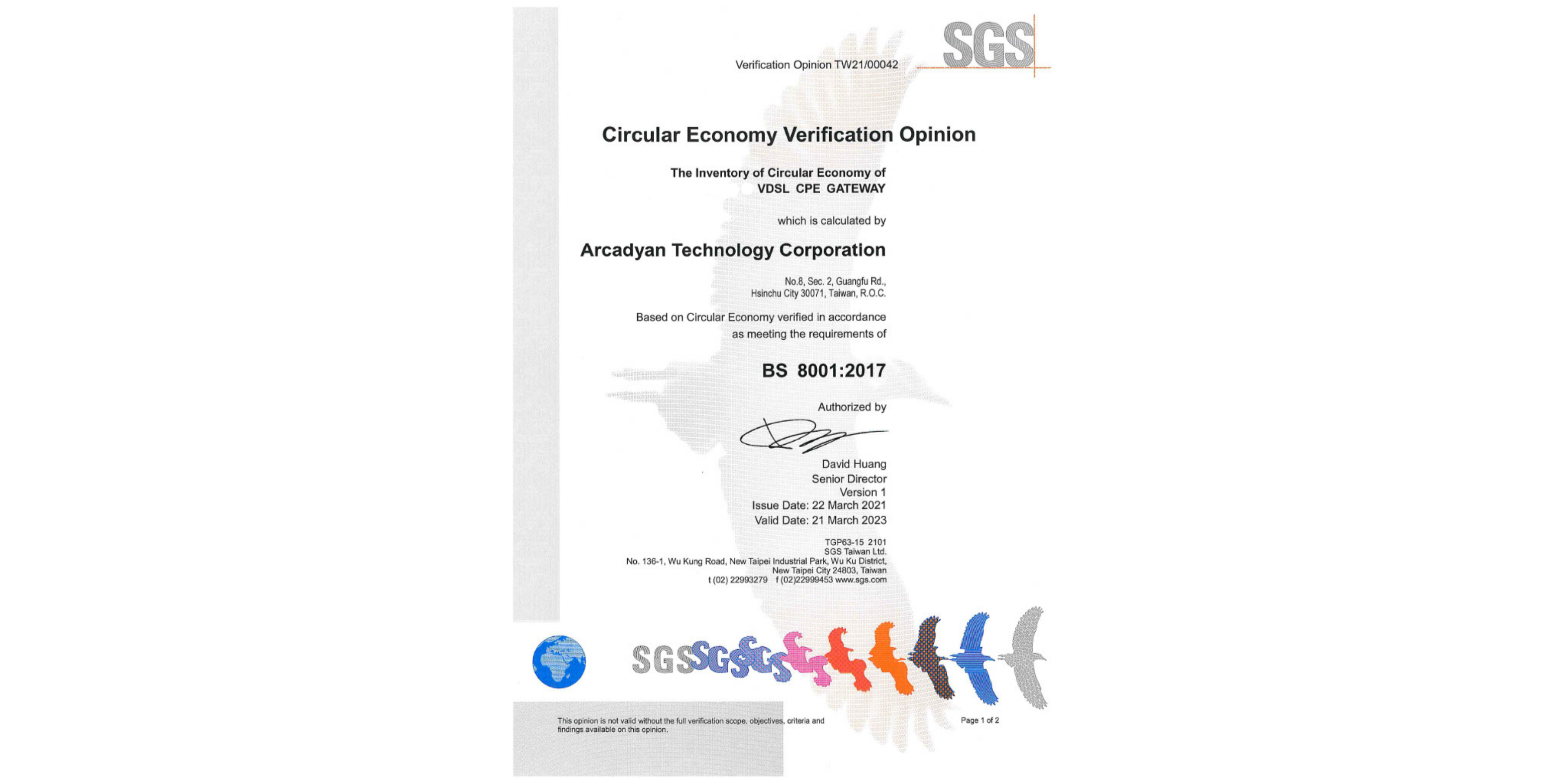 Arcadyan obtained BS 8001 circular economy business model_ optimization certification