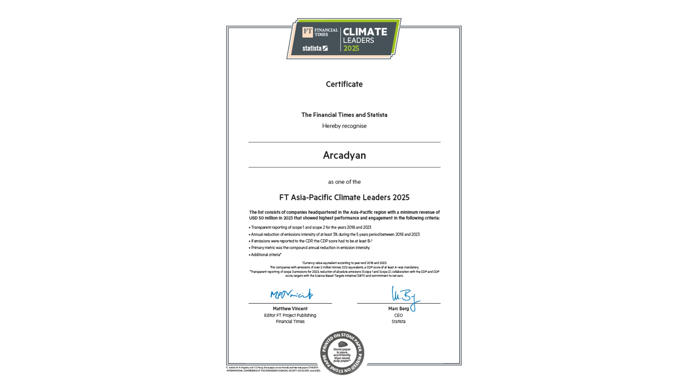 Arcadyan Tops Financial Times’ 2025 Asia-Pacific Climate Leaders, Advancing Global Sustainability Through Decarbonization